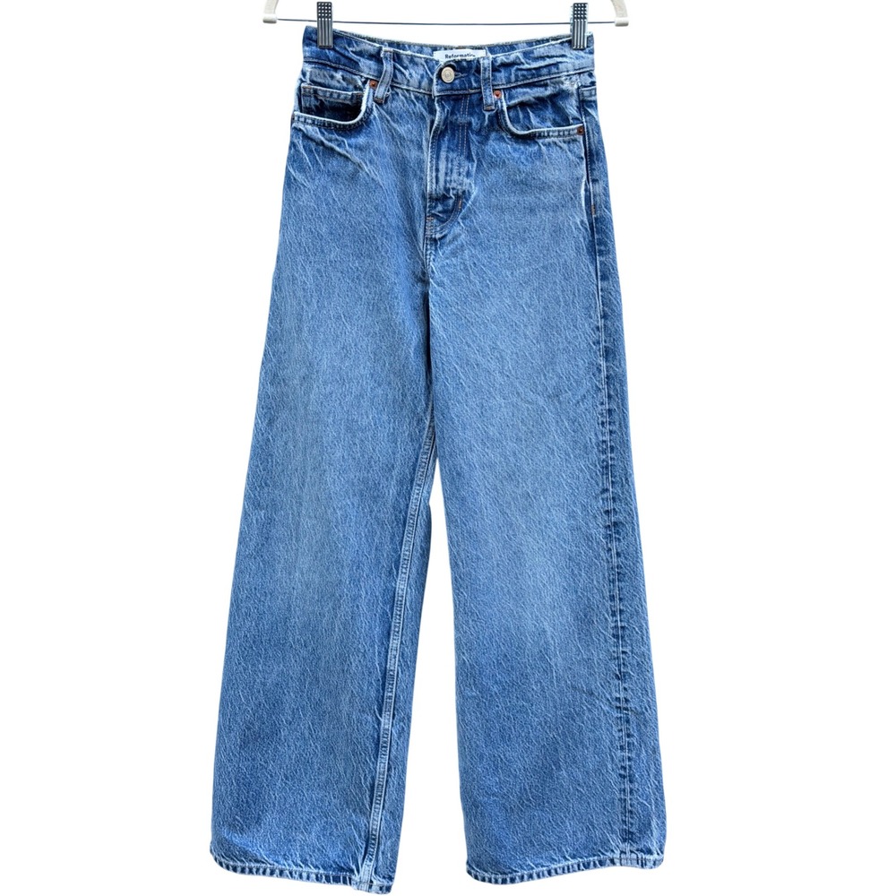 Reformation Cary High Rise Slouchy Wide Leg Jeans 24 Lanier Distressed Denim